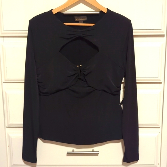 Bold Elements Long Sleeve Sexy Cut Out Cinched Top Blouse Black Large NWT - Picture 1 of 6